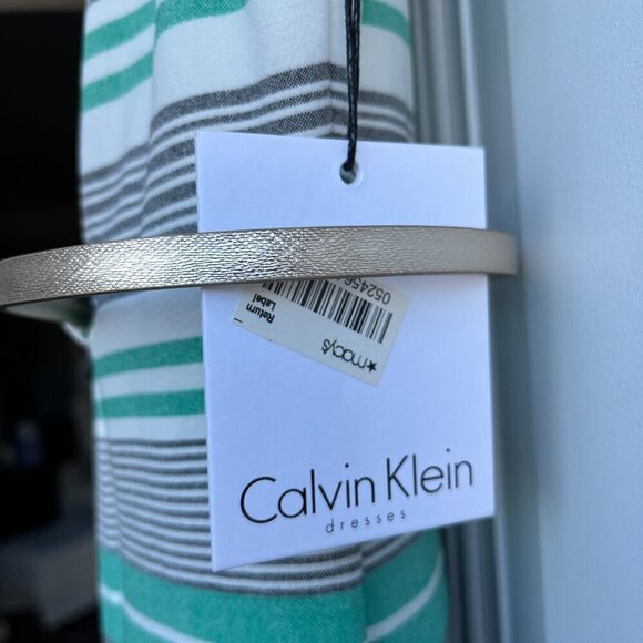 Calvin Klein Striped Sheath Dress with Metallic Belt Sleeveless Multicolor 8 NWT - Picture 7 of 9